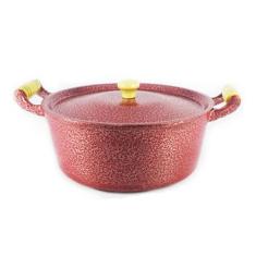 Caçarola Panela Reta Craqueada de Alumínio Alça Madeira Vermelha 32cm 