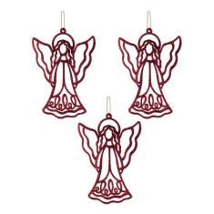 Enfeite de Natal Anjinho com Glitter com 3 Unidades Cazza Vermelho