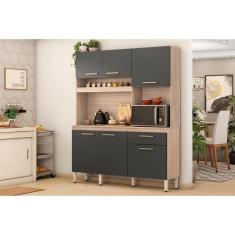 Cozinha Compacta Kit Álamo c/ 6 Portas e 1 Gaveta 160cm Avena/Grafito - Demóbile