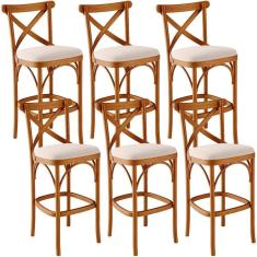 Kit 06 Banquetas Altas Cozinha Bancada Bar Sala De Jantar Estofada ávila L02 Suede Bege - Lyam