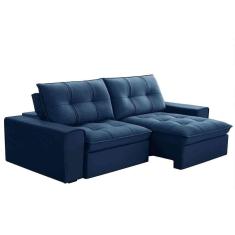 Sofá Retrátil Reclinável 3 Lugares 230cm Argon F05 Veludo Azul - Mpozenato