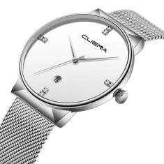 Relógio Feminino Cuena Strass Malha De Aço Prateado