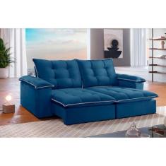 Sofá Retrátil e Reclinável Hera 2,10m 03 Lugares Mola Ensacada TXR, Az
