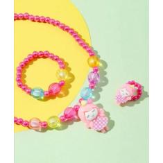Kit Conjunto Infantil Colar e Pulseira Anel Miçangas Pérola Colorida P