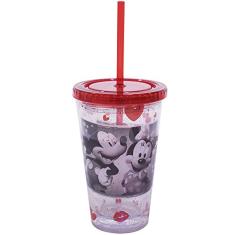 Copo Com Canudo Mickey e Minnie Foto 450ml - Disney