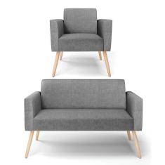 Sofá Namoradeira Com Poltrona Pés Palito Natural Marisa Linho D03 - D\`rossi Cor A26 Grafite