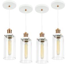 Kit 4 Lustres Pendente Château Cilindrico Vidro Branco Cobre