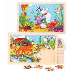 Kit 2 Quebra-Cabeça de Madeira Reino Animais 24 Peças Brinquedo Educat