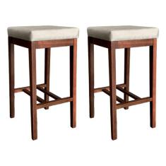 Kit 2 Banquetas Alta Estofada para Bancada Bali 74 Cm Madeira Maciça S