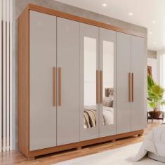 Guarda-Roupa Casal 6 Portas 4 Gavetas com Espelho com Pés New Malibu E