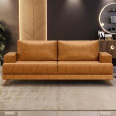 Sofá 3 Lugares 200cm Living Pés Curvos Santi D05 Sintético Whisky - Mpozenato