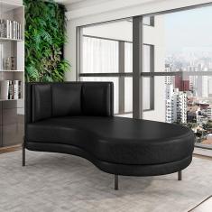 Sofá Chaise Lado Direito Downey Sala De Estar Pu Preto G15 - Gran Belo
