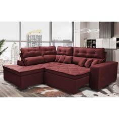 Sofá de Canto 2,60x2,36m Retrátil e Reclinável com Molas Cama Inbox Platinum Esquerdo Suede Vinho