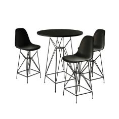 Jogo Mesa Bistrô Eames Eiffel Preta 60cm 3 Banquetas Preta Base Ferro Preto
