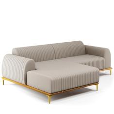 Sofá 3 Lugares com Chaise Esquerdo Para Sala de Estar Molino 245cm D02 Linho Bege C-107 - Lyam Decor