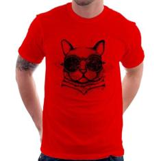 Camiseta Gato de Óculos Psicodélico - Foca na Moda, Vermelho, P