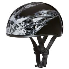 Capacetes Daytona para motocicleta meio capacete caveira - chamas de caveira prata 100% aprovado pelo DOT