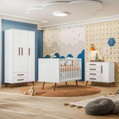 Jogo De Quarto Completo Infantil Bebê Guarda Roupa 3 Portas Cômoda 4 G