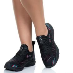 Tênis Feminino Vili para Treino Academia Caminhada, Preto, Pink, Vl660