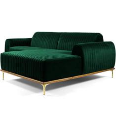 Sofá 6 Lugares com Chaise Direito Para Sala Molino 350 cm D02 Veludo Verde Musgo C-303 - Lyam Decor
