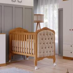 Quarto de Bebê 2 Peças com Berço e Capitonê Espresso Móveis Nature/Branco