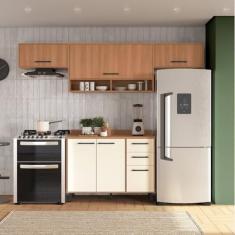 Cozinha Modulada Havana 4 Peças com Tampo 6 Portas e 2 Gavetas Rovere/Champanhe