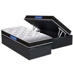 Cama Box Baú Solteiro: Colchão Molas Ensacadas Probel D23 Guarda Costas Super Resistente + Base CRC Suede Gray (88x188)