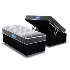 Cama Box Baú Solteiro: Colchão Molas Ensacadas Probel D23 Guarda Costas Super Resistente + Base CRC Suede Black (88x188)