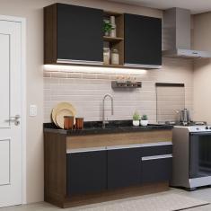 Cozinha Compacta Madesa Glamy 150002 com Armário e Balcão (Sem Tampo e Pia) - Rustic/Preto