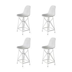 Kit 4 Banquetas Bistrô Alta Eames Branca Base Ferro Branco - Cor: Branco
