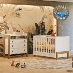 Quarto de Bebê Fantasia com Cômoda 4410 e Berço 4300 Qmovi Branco Acetinado + Colchão Ortobom