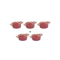 Jogo Caçarolas Reta Alumínio Craqueado Alça Madeira 16 ao 24