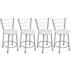 Kit 4 Banquetas Baixas Prata com Encosto Assento Branco - Fortmix