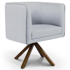 Poltrona Decorativa Base Giratória de Madeira Betina D02 Linho Cinza C