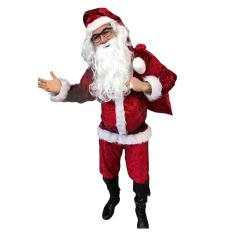 Fantasia Natal Roupa Papai Noel Adulto Veludo Molhado c/ 7 Peças
