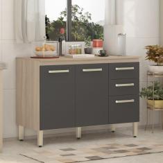 Balcão Cozinha 3 Portas 2 Gavetas Demóbile Avena Grafito