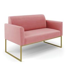Sofá Namoradeira Base Industrial Dourado Marisa Suede Rosê D03 - D'Rossi