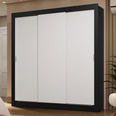 Guarda-Roupa Casal 3 Portas de Correr Preto/Branco Sublime Madesa