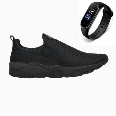 Tênis Masculino Esporte Cadarço Academia Corrida Macio Dia a Dia + Relógio-Masculino