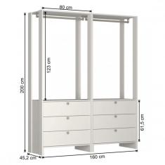 Guarda Roupa Closet 2 Peças 2 Cabideiros e 6 Gavetas Yes Nova Mobile Grafite Intenso