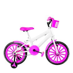 Bicicleta Infantil Feminina Aro 16 Nylon Cor Branca E Pink