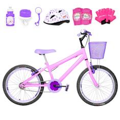 Bicicleta Infantil Aro 20 Aero + Kit Proteção Rosa E Lilás