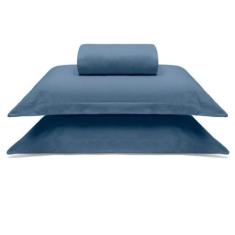 Jogo de Cama Buettner Queen Malha 100% Algodao Liso 3 Peças Image Azul
