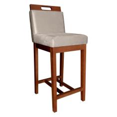 Banqueta Média com Encosto Estofado Veneza 94 Cm Madeira Maciça Suede Bege CCS