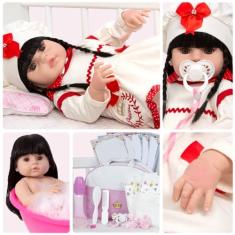 Boneca Reborn Realista Morena Linda Enxoval Completo Bolsa