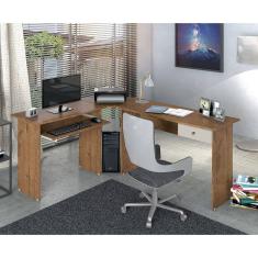 Mesa Escrivaninha de Canto em L Estação de Trabalho Natural Off White Zanzini