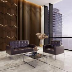 Sofá para Escritório e Recepção 3 Lugares Sintético Isis Marrom