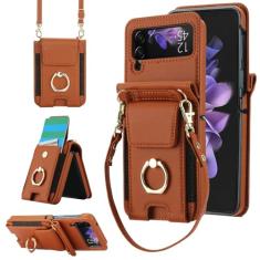 Asuwish Capa de telefone para Samsung Galaxy Z Flip 3 5G 2021 capa carteira com anel alça de pulso transversal cordão suporte para cartão de crédito bolsa de couro celular ZFlip3 Z3 Flip3 3Z mulheres