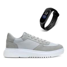 Tênis Masculino Academia Esportivo Corrida Leve e Confortável + Relogio - 38 - Preto-Masculino