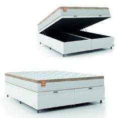 Cama Box Baú Colchão Casal King Molas Ensacadas Real 193x203x68cm Branco / Bege Linho Inducol - Suporta até 130kg por Pessoa